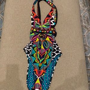 Vibrant multicolor Trina Turk one piece suit.